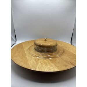 Vintage MCM Royal Wood Turning Co Golden Birch Lazy Susan Tray Serving Dish 18"